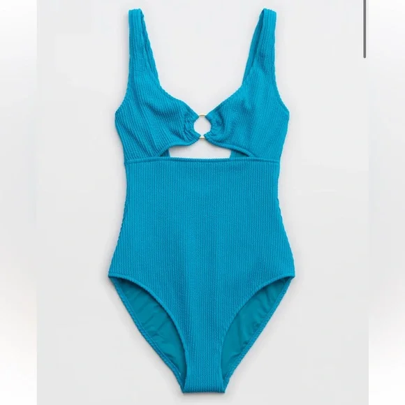 Aerie Crinkle Ring Full Coverage One Piece Swimsuit Coquillo Bright Blue - Picture 5 of 10